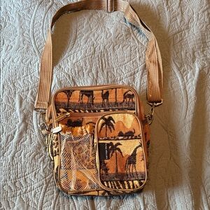 Vintage Karriage-Mate Embroidered Desert Safari Themed Crossbody Bag